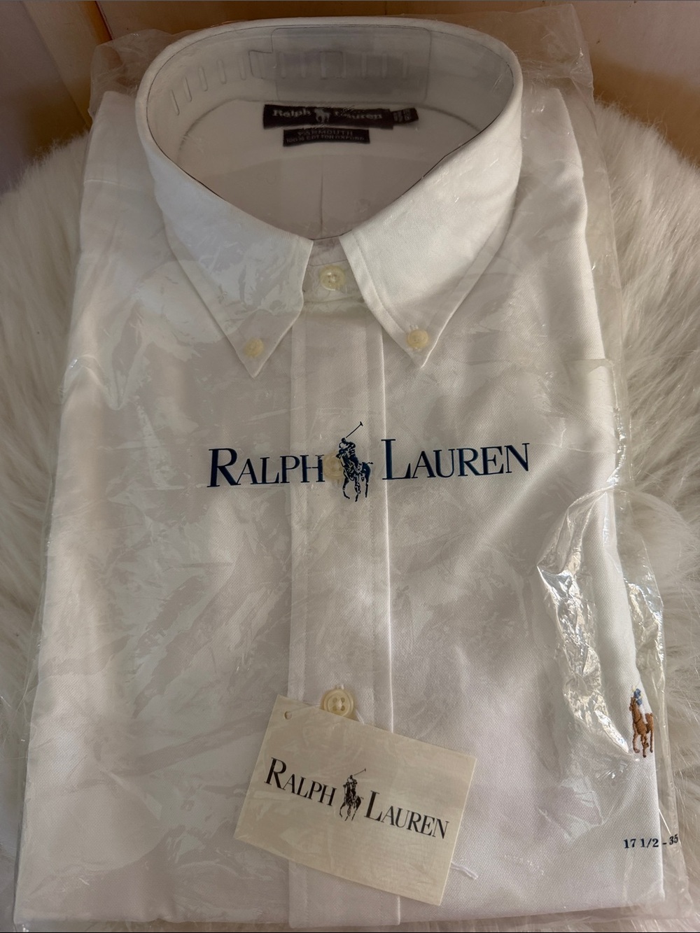 Ralph Lauren Vintage 17.5-35 White Yarmouth Oxford Cotton Shirt Polo Logo